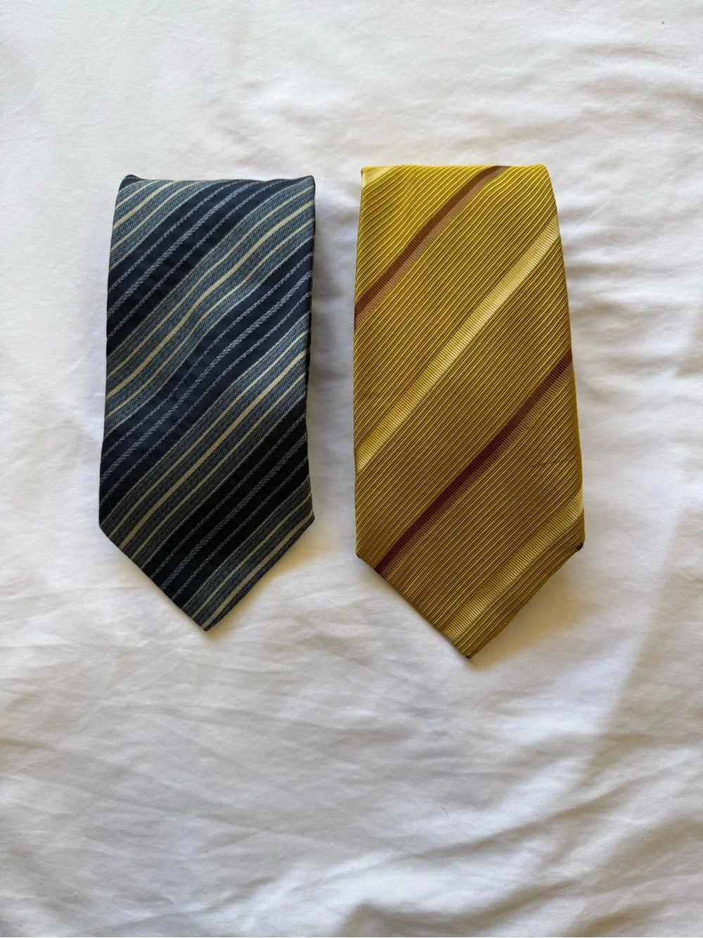 Yves Saint Laurent Pair of Striped Silk Ties in Yellow and Navy